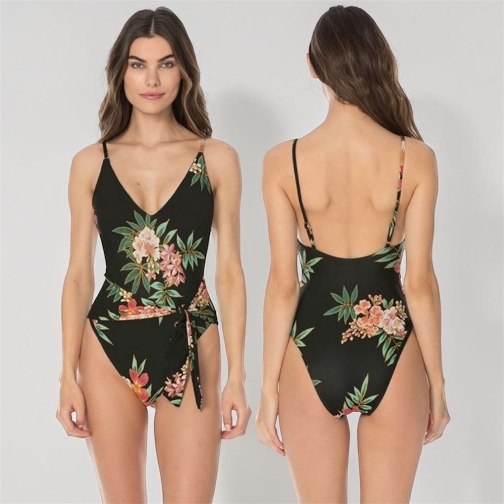 Isabella Rose Tropicali Tie Front Maillot One Piece Floral Swimsuit Multi Size M